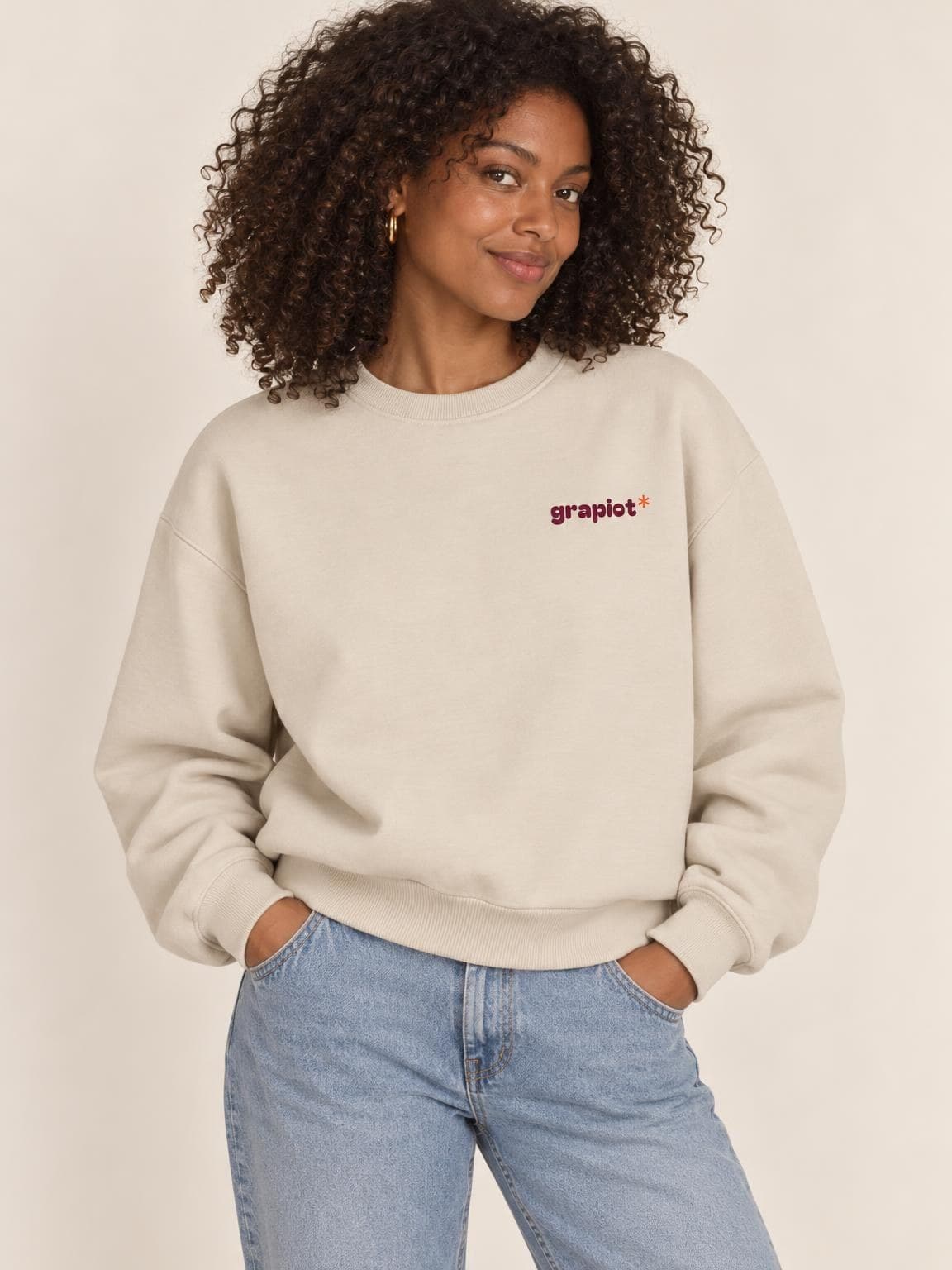 Sweat vin Du Bon Côté vu de face, petit logo grapiot