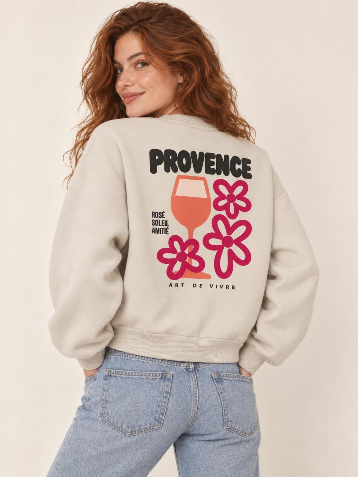 Sweat vin Provence porté de dos